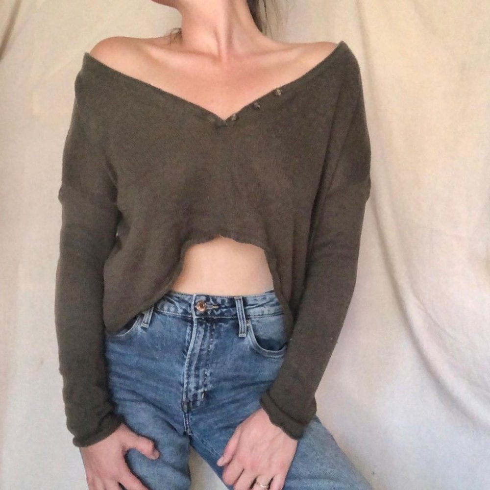 Mouchette Crop Sweater in Army Green - Extra Small - $30.00